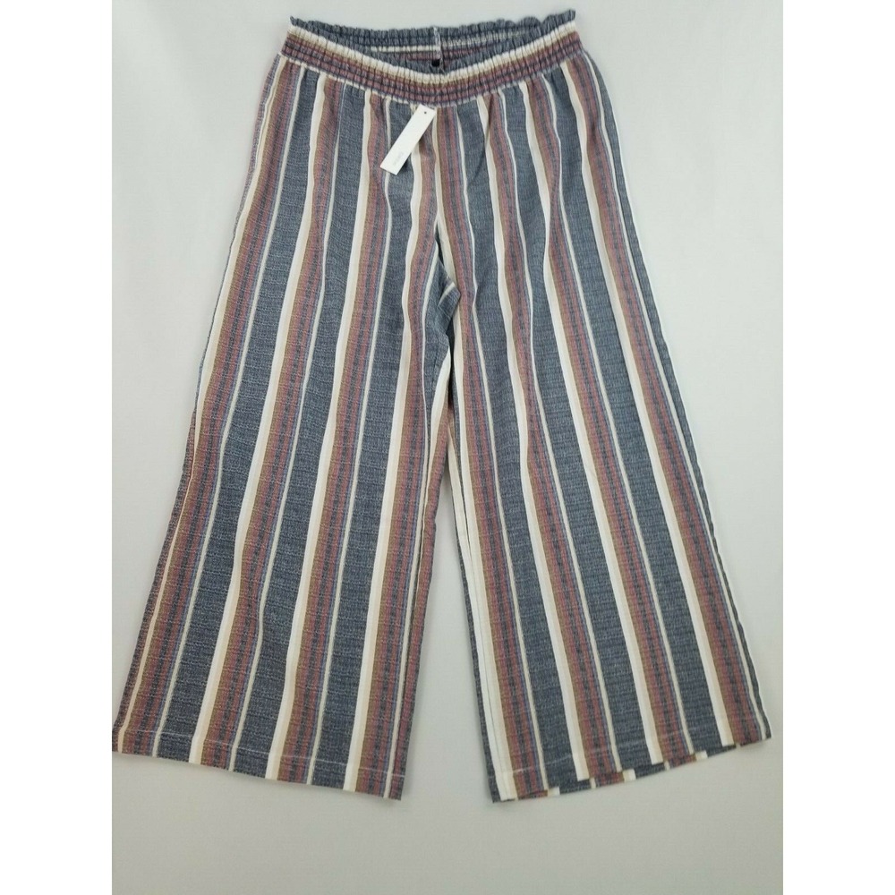 Drew Women Pants BM81012 Blue Maroon Multi Stripe Wide Leg Large NEW
